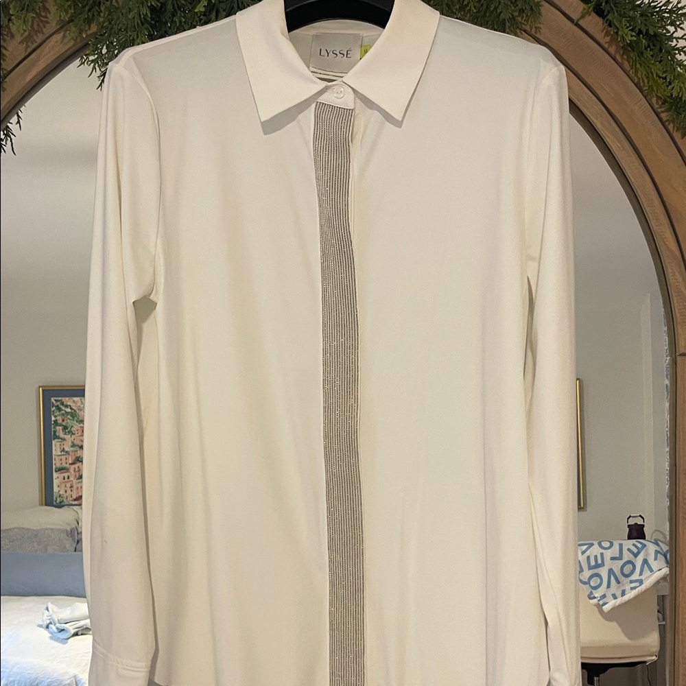 Lysse Women’s White Dress Shirt with Silver Detail